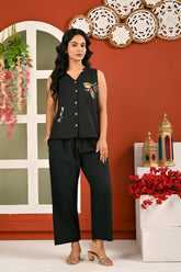 Cotton Black Embroidered Sleeveless Co-ord Set